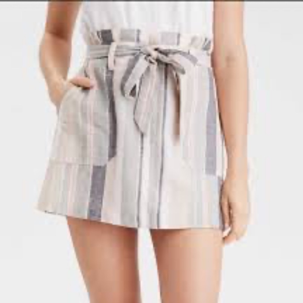 American Eagle Paperbag linen Striped Mini Skirt XS gray pink black NWT